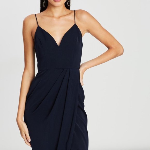 Shona Joy navy mock wrap dress size 6 - Picture 4 of 12